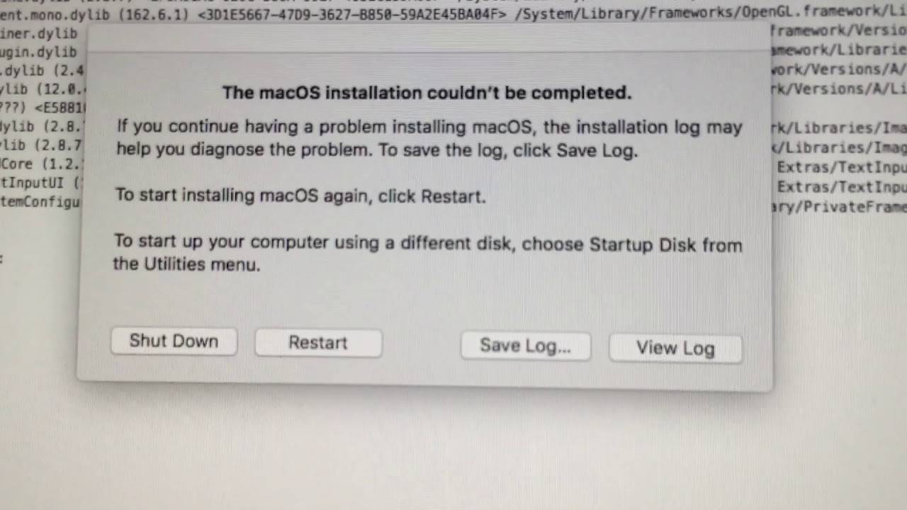 The macOS installation couldn't be completed