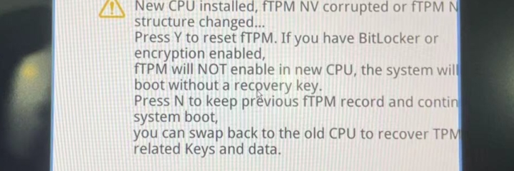 ThinkBook 14P 开机出现 “New CPU installed，fTPM NV corrupted or fTPM NV structure changed”
